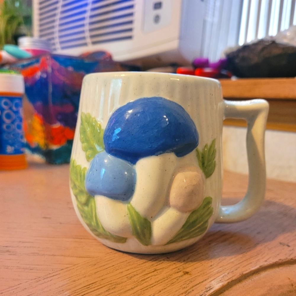 Blue mushroom shroom mug